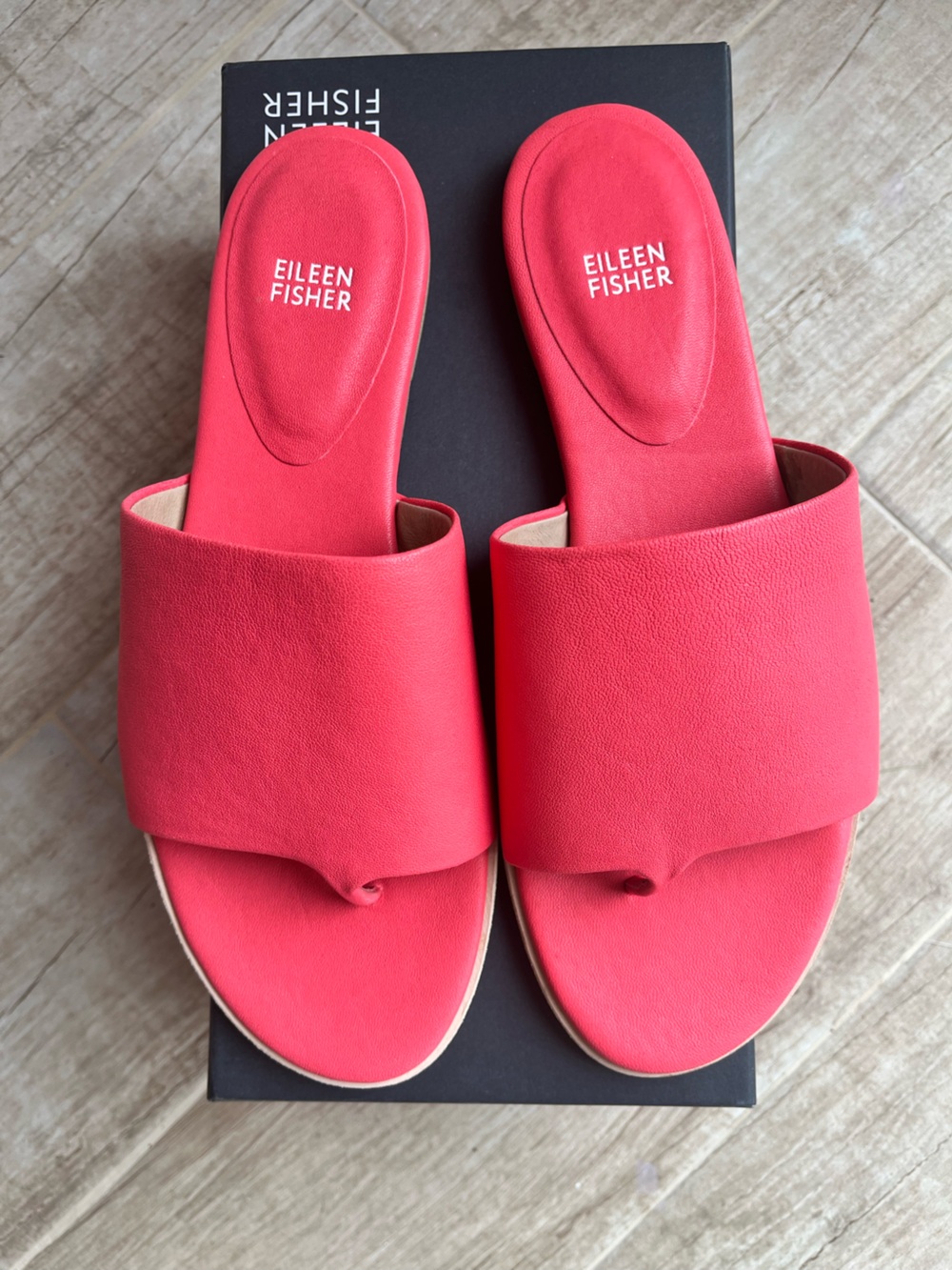 Eileen Fisher Edge Tumbled Leather Slide Sandals Watermelon Size 11 NIB - Picture 3 of 4